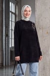 Omuzu Taş Detaylı Yumoş Triko Tunik -Siyah
