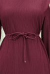 Omuzu Vatkalı Bağcıklı Bürümcük Elbise -Bordo-Elbise-207-24182-R04