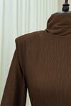 Omuzu Vatkalı Bağcıklı Bürümcük Elbise -Kahve-Elbise-207-24182-R15