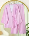 Önden Bağlamalı Pantolonlu Kimono Takım         -Pembe-Takım-223-3000-R20