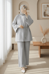 Önden Bağlamalı Pantolonlu Kimono Takım         -Açık Gri-Takım-223-3000-R41