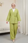Önden Bağlamalı Pantolonlu Kimono Takım -Yağ Yeşili-Takım-223-3000-R72
