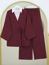 Önden Bağlamalı Pantolonlu Kimono Takım   -Bordo-Takım-223-3000-R04