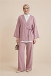 Önden Bağlamalı Pantolonlu Kimono Takım      -Pudra-Takım-223-3000-R06