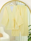 Önden Bağlamalı Pantolonlu Kimono Takım         -Açık Sarı-Takım-223-3000-R75