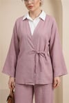 Önden Bağlamalı Pantolonlu Kimono Takım      -Pudra-Takım-223-3000-R06