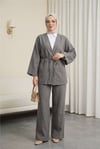 Önden Bağlamalı Pantolonlu Kimono Takım         -Antrasit-Takım-223-3000-R64