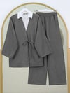 Önden Bağlamalı Pantolonlu Kimono Takım         -Antrasit-Takım-223-3000-R64