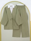 Önden Bağlamalı Pantolonlu Kimono Takım   -Haki-Takım-223-3000-R05