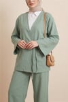 Önden Bağlamalı Pantolonlu Kimono Takım       -Su Yeşili-Takım-223-3000-R36