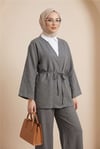 Önden Bağlamalı Pantolonlu Kimono Takım         -Antrasit-Takım-223-3000-R64
