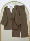 Önden Bağlamalı Pantolonlu Kimono Takım    -Kahve-Takım-223-3000-R15
