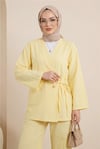 Önden Bağlamalı Pantolonlu Kimono Takım         -Açık Sarı-Takım-223-3000-R75