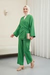 Önden Bağlamalı Pantolonlu Kimono Takım          -Yeşil