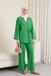 Önden Bağlamalı Pantolonlu Kimono Takım          -Yeşil