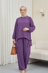 Önden Büzmeli Şalvar Pantolon Ayrobin Salaş Takım   -Lila-Takım-349-5033-R42