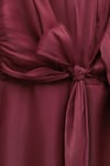 Abiye-Önden Çapraz Bağlama Detaylı Janjan Kumaş Elbise  -Bordo-386-6219-R04