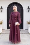 Önden Çapraz Bağlama Detaylı Janjan Kumaş Elbise   -Mürdüm