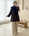 Tunik-Önlük Yaka Yarım Düğmeli Yırtmaçlı Kapitone Tunik  -Mürdüm-307-0042-R09