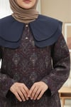 Önlük Yaka Yarım Düğmeli Yırtmaçlı Kapitone Tunik  -Mürdüm-Tunik-307-0042-R09