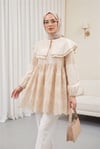 Önlük Yakalı Kolu Lastikli Fistolu Tunik -Bej-Tunik-144-1420-R56