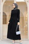 فستان كريب غير متماثل مع تنورة وتنورة من الأمام - أسود-Krep Abiye-111-61017-R01