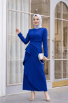 فستان كريب غير متماثل مع فتحة أمامية وتنورة - ساكس-Krep Abiye-111-61017-R10
