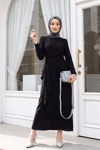 فستان كريب غير متماثل مع تنورة وتنورة من الأمام - أسود-Krep Abiye-111-61017-R01