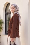 Önü Asimetrik Kesim Bağcık Detaylı Penye Sweat -Kahverengi