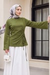 Önü Asimetrik Kesim Bağcık Detaylı Penye Sweat -Haki