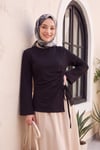 Önü Asimetrik Kesim Bağcık Detaylı Penye Sweat -Siyah