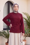 Önü Asimetrik Kesim Bağcık Detaylı Penye Sweat -Bordo