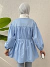 Önü Bağcık Detaylı Boydan Düğmeli Gömlek Tunik -Bebe Mavi-Gömlek-307-2252-R32