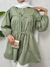 Önü Bağcık Detaylı Boydan Düğmeli Gömlek Tunik -Mint-Gömlek-307-2252-R24