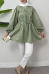 Önü Bağcık Detaylı Boydan Düğmeli Gömlek Tunik -Mint-Gömlek-307-2252-R24