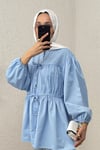 Önü Bağcık Detaylı Boydan Düğmeli Gömlek Tunik -Bebe Mavi-Gömlek-307-2252-R32