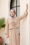 Önü Bağcıklı Beli Lastikli Etekli Keten Takım         -Vizon-Takım-346-30421-R23