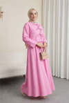 Önü Bağcıklı Beli Lastikli Etekli Keten Takım      -Pembe-Takım-346-30421-R20