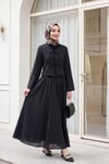 Önü Bağcıklı Eteği Astarlı Bürümcük Kimono Takım -Siyah