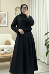 Önü Bağcıklı Etekli Kaşe Takım  -Siyah-Takım-346-3079-R01