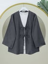 Önü Bağcıklı Keten Kimono   -Antrasit-Kimono&Kaftan-346-3062-R64