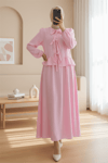 Önü Bağcıklı Kolu Lastikli Etekli Takım  -Pembe-Takım-111-40659-R20
