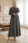 Önü Bağcıklı Kolu Lastikli Etekli Takım -Füme-Takım-111-40659-R18
