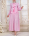 Önü Bağcıklı Kolu Lastikli Etekli Takım  -Pembe-Takım-111-40659-R20
