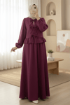 Önü Bağcıklı Kolu Lastikli Etekli Takım -Bordo-Takım-111-40659-R04