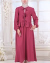 Önü Bağcıklı Kolu Lastikli Etekli Takım -Bordo-Takım-111-40659-R04