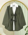 Önü Bağcıklı Oval Kesim Kaşe Kimono     -Haki-Ceket-346-3047-R05