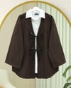 Önü Bağcıklı Oval Kesim Kaşe Kimono     -Kahve-Ceket-346-3047-R15