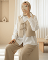 Önü Bağcıklı Pantolon Yelek İkili Keten Takım -Vizon-Takım-349-7028-R23