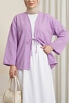 Önü Bağcıklı Poplin Kimono -Lila-Kimono&Kaftan-253-13051-R42